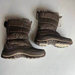 L.L. Bean Girls Quilted Faux Fur Trim Winter Snow Boots Brown Size 2